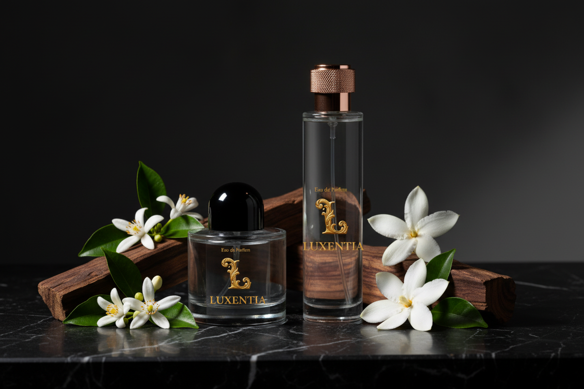 Luxentia 100ml Bottles Rare Minimalist Floral Woody Female Premium Ad