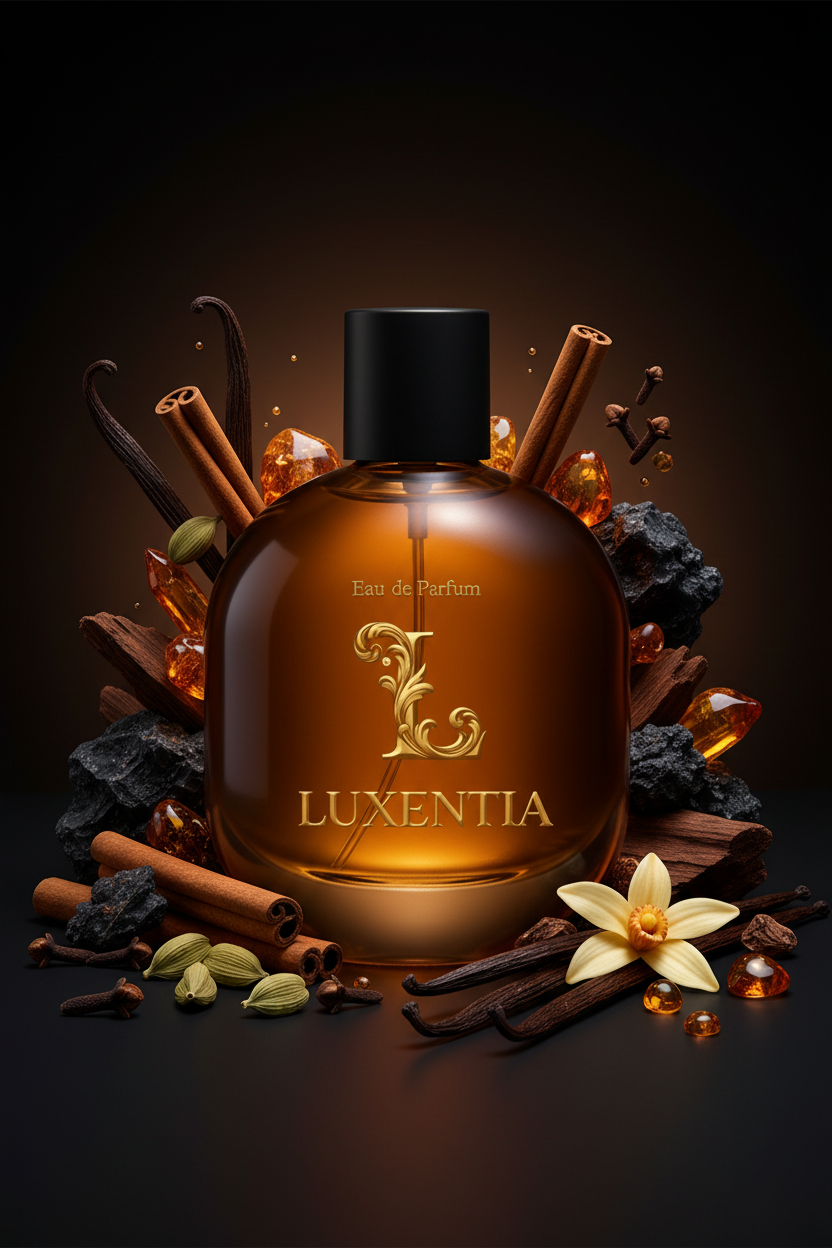 Luxentia Amber Oil Bottle Deep Dark Musky Oriental Premium Ad