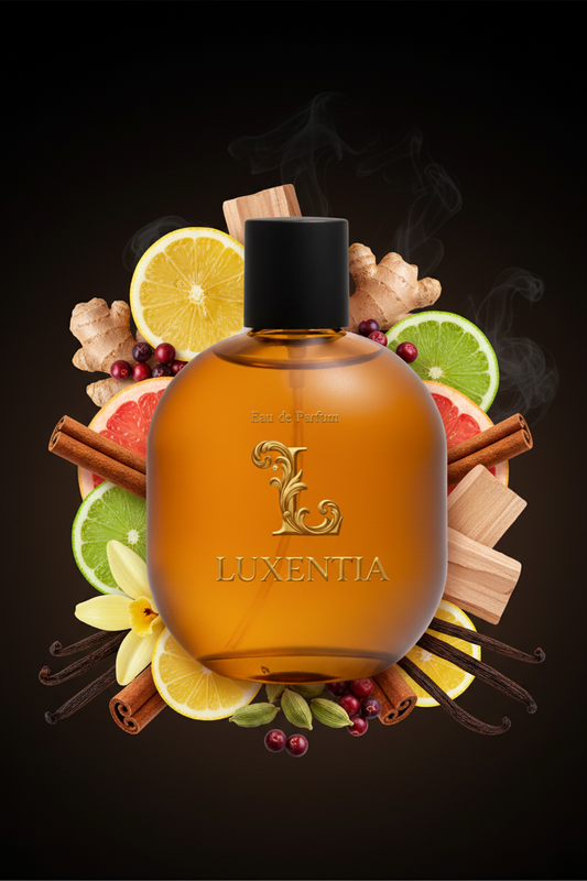 Luxentia Amber Oil Bottle Fresh Spiced Woody Aromatic Premium Ad