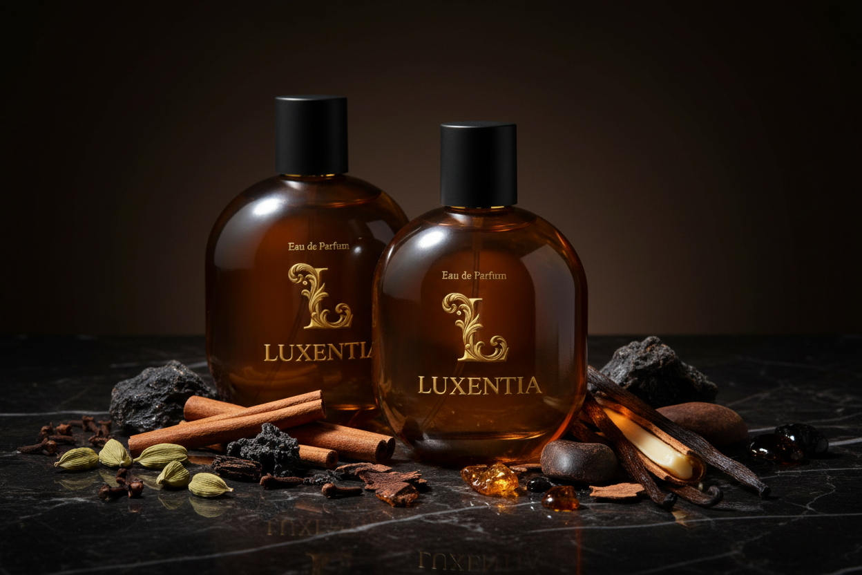 Luxentia Amber Oil Bottles Deep Dark Musky Oriental Premium Ad