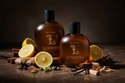 Luxentia Amber Oil Bottles Fresh Spiced Woody Aromatic Premium Ad