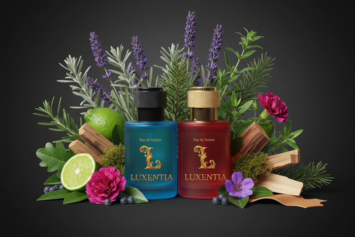 Luxentia Blue & Red 50ml Bold Green Aromatic Leather Chypre Premium Ad
