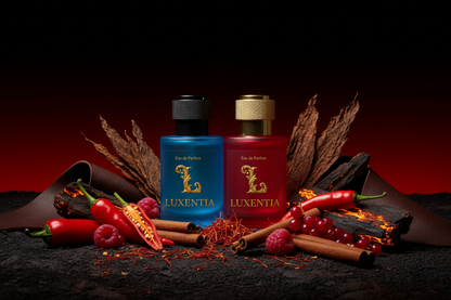 Luxentia Blue & Red 50ml Fiery Dark Leather Tobacco Oriental Premium Ad