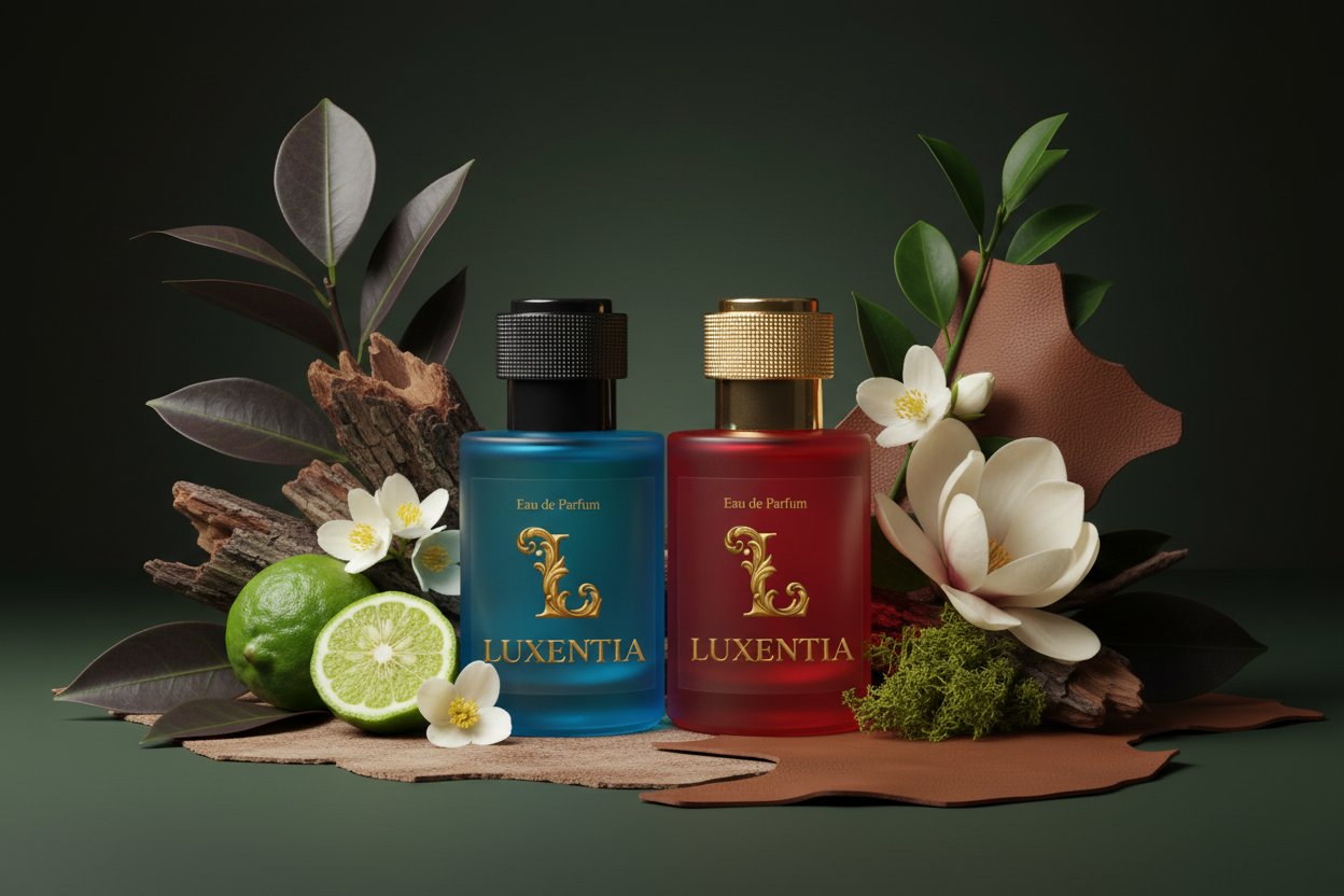 Luxentia Blue & Red 50ml Green Earthy Leather Chypre Premium Ad