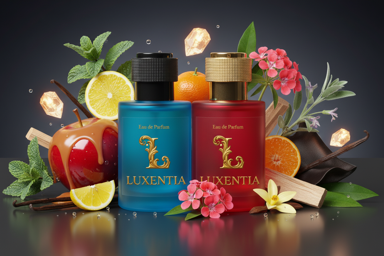 Luxentia Blue & Red 50ml Playful Fresh Gourmand Leather Woody Premium Ad