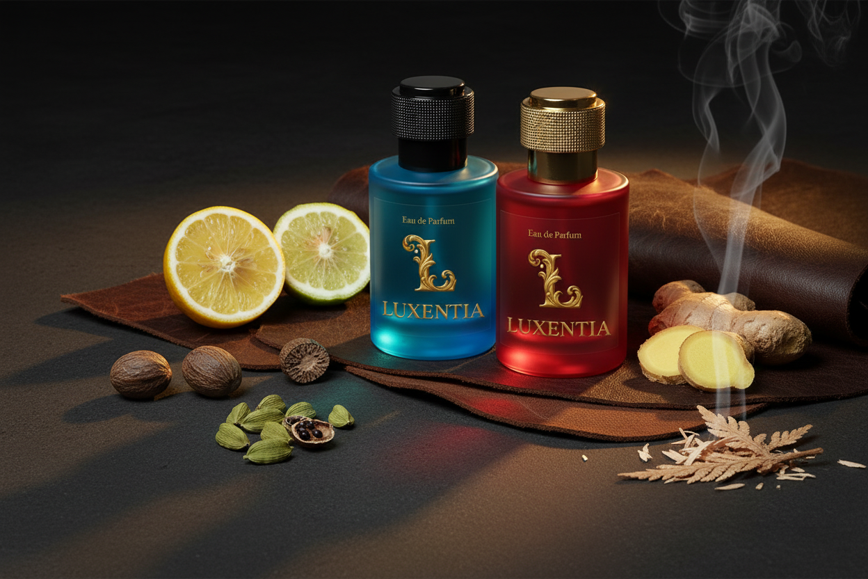 Luxentia Lemon Bergamot Nutmeg Cardamom Ginger Leather Cedarwood Male Duo