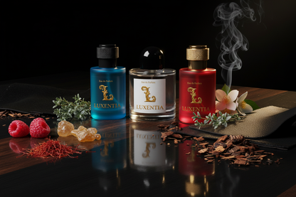 Luxentia Raspberry Saffron Frankincense Night Jasmine Black Suede Leather 50ml