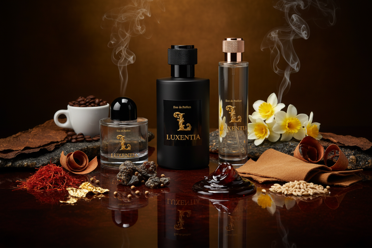 Luxentia Saffron Myrrh Frankincense Coffee Frangipani Madagascar Vanilla Mahogany 100ml