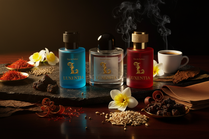 Luxentia Saffron Myrrh Frankincense Coffee Frangipani Madagascar Vanilla Mahogany 50ml