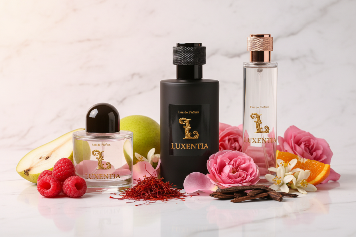 Luxentia Three 100ml Bottles Fruity Rose Oud Unisex Premium Ad