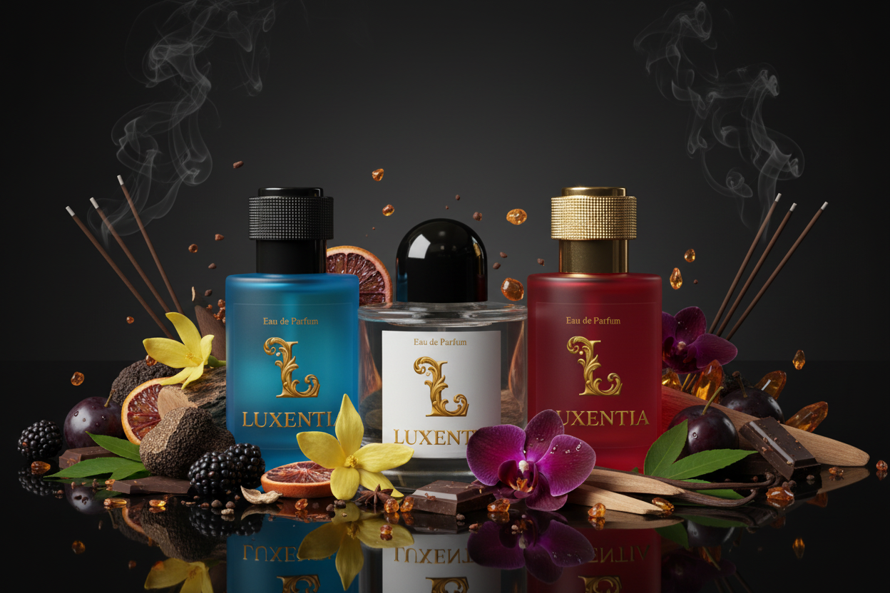 Luxentia Three 50ml Bottles Dark Opulent Floral Oriental Unisex Premium Ad