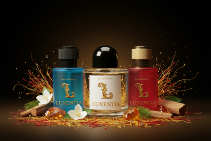 Luxentia Three 50ml Bottles Exotic Resinous Woody Unisex Premium Ad
