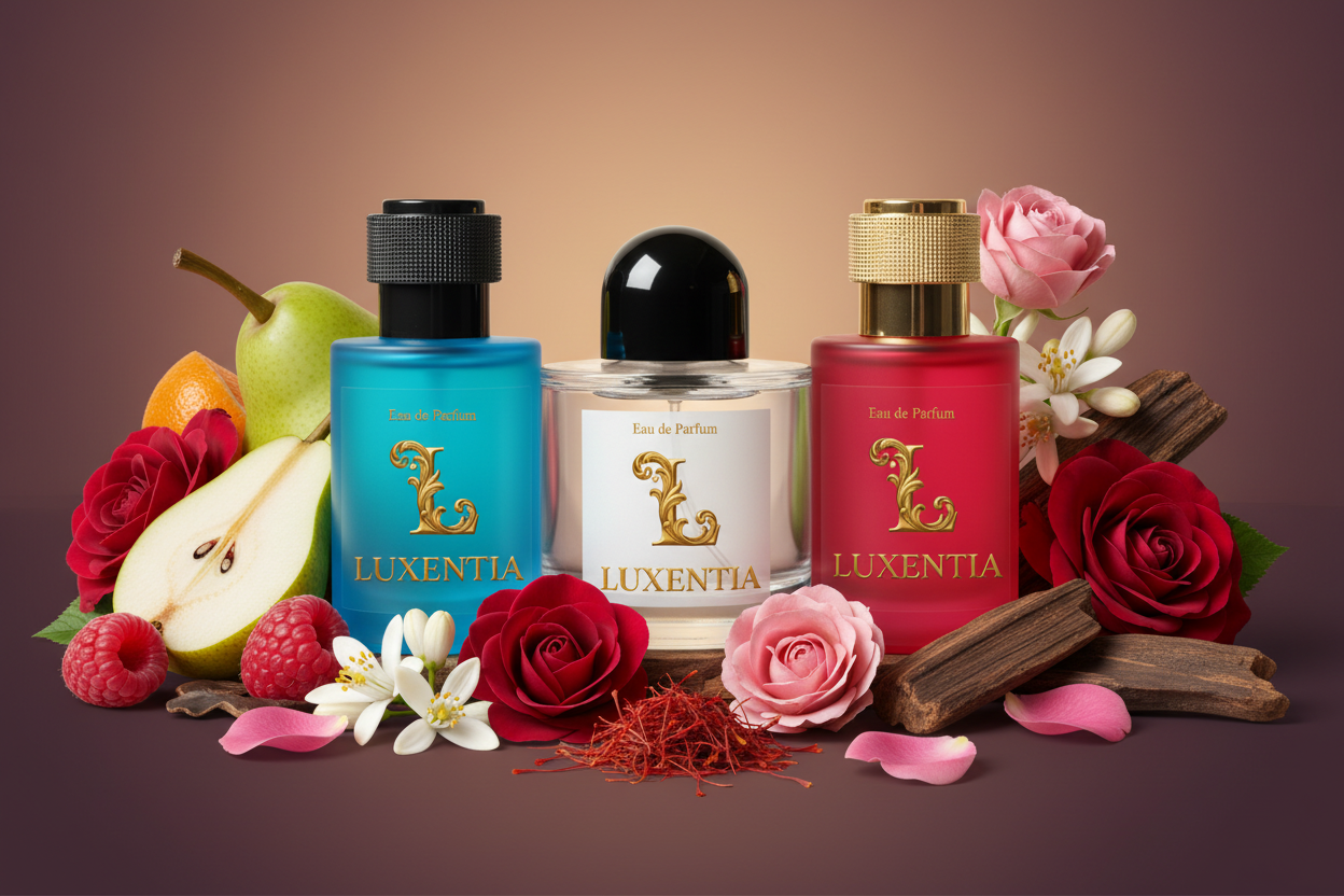 Luxentia Three 50ml Bottles Fruity Rose Oud Unisex Premium Ad