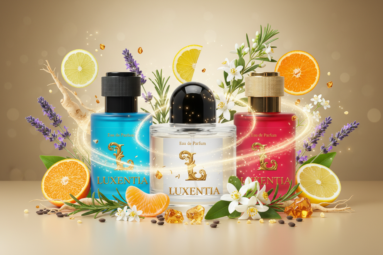 Luxentia Three 50ml Bottles Luminous Aromatic Citrus Floral Unisex Premium Ad