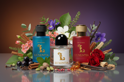 Luxentia Three 50ml Bottles Spicy Floral Woody Unisex Premium Ad