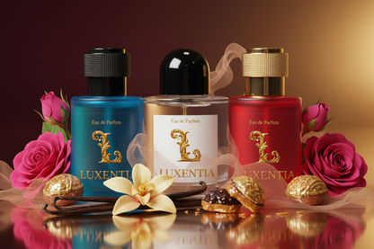 Luxentia Three 50ml Bottles Sweet Romantic Gourmand Floral Unisex Premium Ad